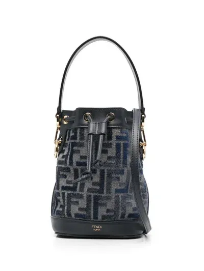 Fendi Mon Tresor Mini Chenille Bucket Bags In Blue