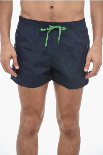 Fendi Monogram-pattern Drawstring Swim Shorts In Blue