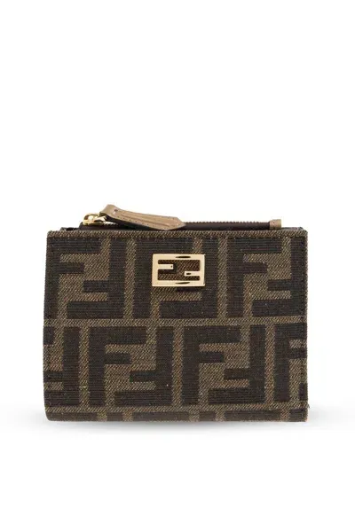 Fendi Monogram Jacquard Slim Baguette Small Wallet In Brown