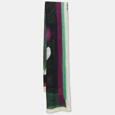 Pre-owned Fendi Multicolor Monster Eye Print Wool & Silk Scarf