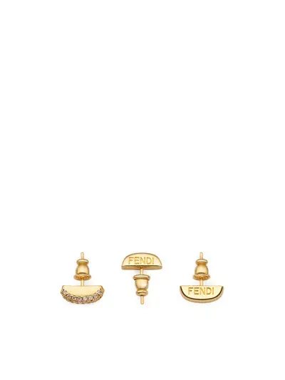 Fendi Stitch Tris Earrings In Gold