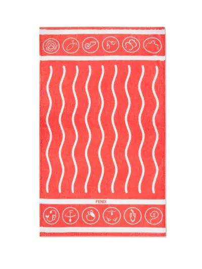 Fendi Striped Beach Towel In Red