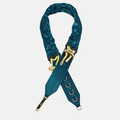 Pre-owned Fendi Teal Blue Satin Shoulder Strap