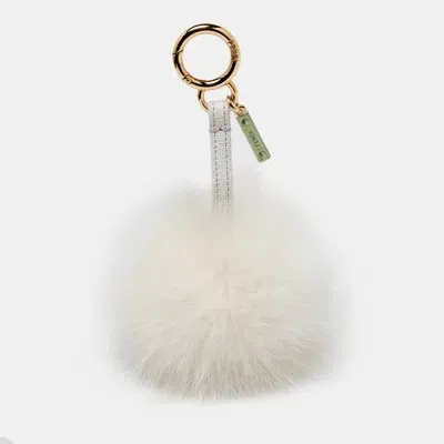 Pre-owned Fendi White Fox Fur Pom Pom Bag Charm