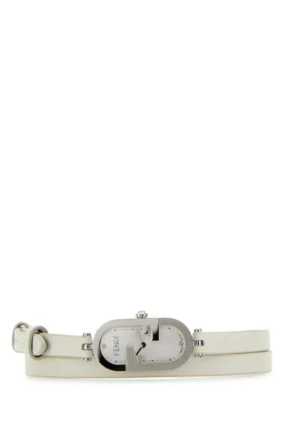 Fendi White Leather O Lock Vertical Watch In F0mw2