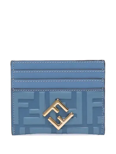 Fendi Ff-motif Leather Card Holder In Blue