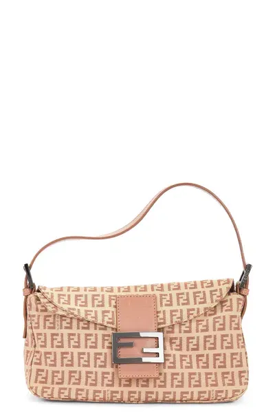 Fendi Zucchino Baguette Shoulder Bag In Tan