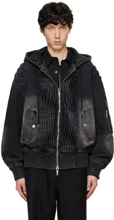 Feng Chen Wang Black Pleated Denim Jacket