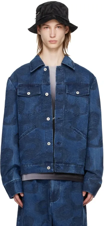 Feng Chen Wang Dragon-jacquard Denim Jacket In Blue