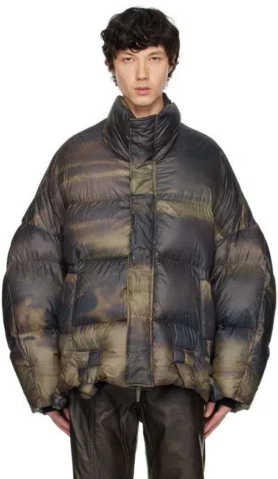 Feng Chen Wang Brown & Green Pankou Knot Down Jacket In Schwarz