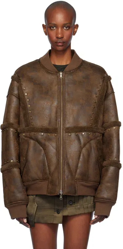 Feng Chen Wang Brown Faux-shearling Bomber Jacket