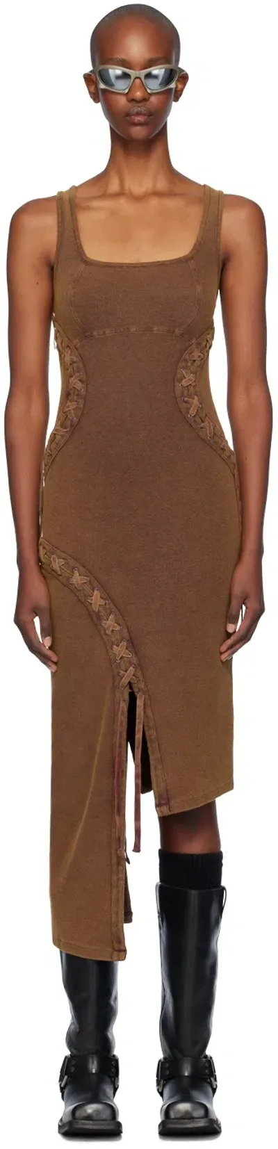 Feng Chen Wang Brown Lace Knit Midi Dress In Red Brown