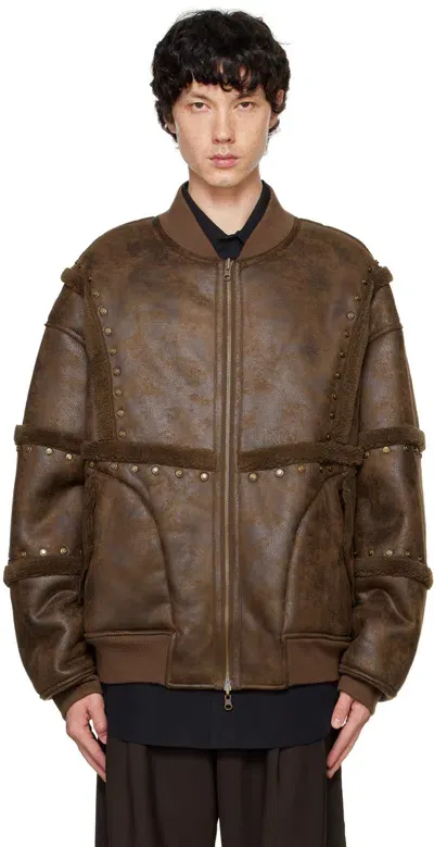 Feng Chen Wang Brown Stud Faux-leather Jacket