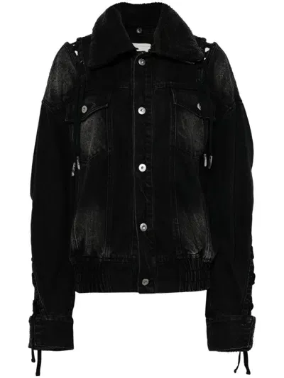 Feng Chen Wang Deconstructed Denim Jacket In Black