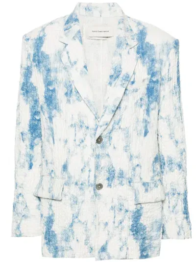 Feng Chen Wang Seersucker Single-breasted Blazer In Blau