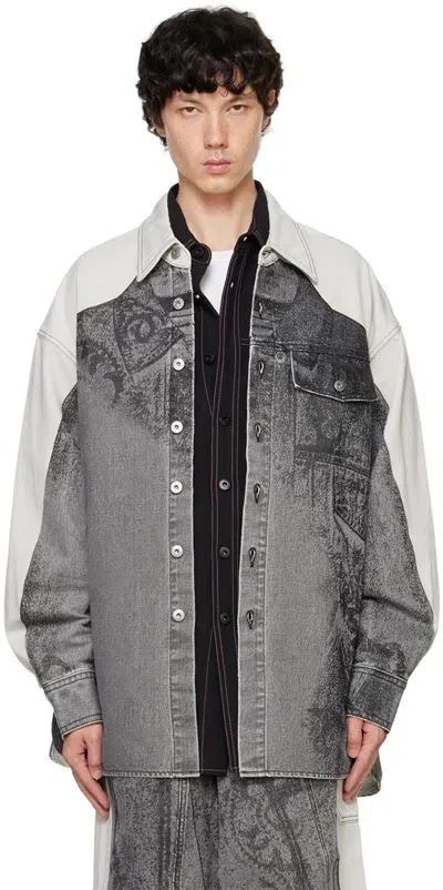 Feng Chen Wang Gray Printed Denim Jacket In Black