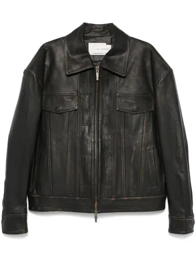 Feng Chen Wang Zipped Leather Jacket In Black