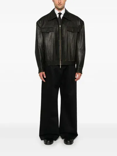 Feng Chen Wang Leather Jacket In Black