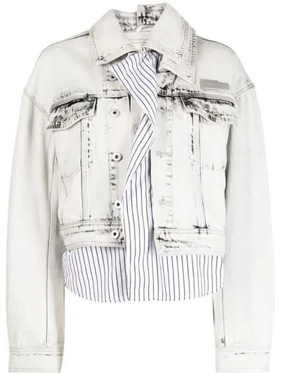 Feng Chen Wang Logo-patch Denim Jacket In Grey