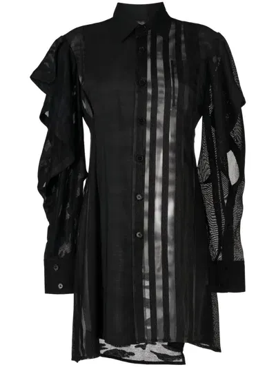 Feng Chen Wang Patchwork Mesh Shirt Dress In Schwarz