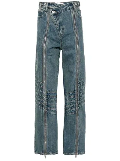 Feng Chen Wang Pleated Straight-leg Jeans In 蓝色