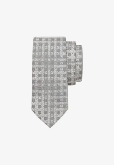 Ferragamo Gancini-jacquard Silk Tie In Grey