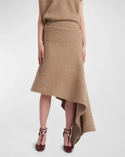 Ferragamo Alpaca-cashmere Asymmetric Maxi Skirt In Nude