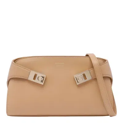 Ferragamo Hug Leather Clutch In Beige