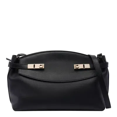 Ferragamo Large Pouch Leather Bag In Black