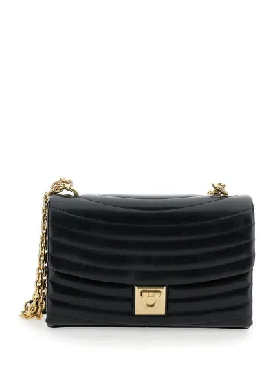 Ferragamo Black Crossbody Bag With Gancini Detail In Matelassé Leather Woman