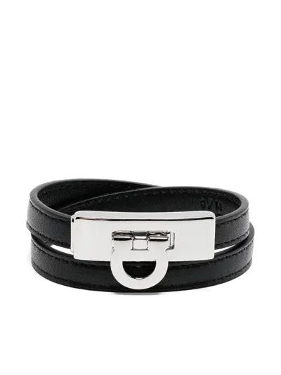 Ferragamo Gancini-buckle Leather Bracelet In Black