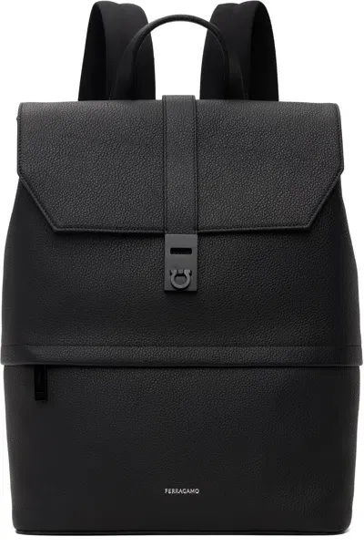 Ferragamo Black Gancini Buckle Backpack In Volta Smar Nero