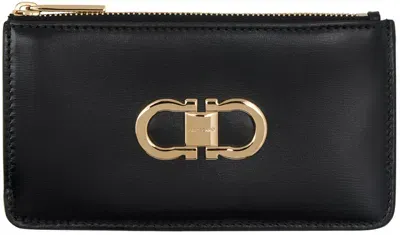 Ferragamo Black Gancini Card Holder In 001 Nero || Flame Re