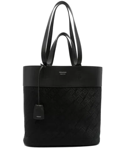 Ferragamo Gancini-pattern Tote Bag In Black