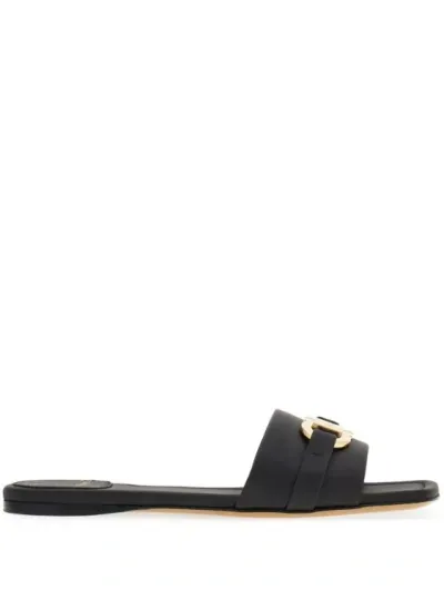 Ferragamo Black Gancini Slippers