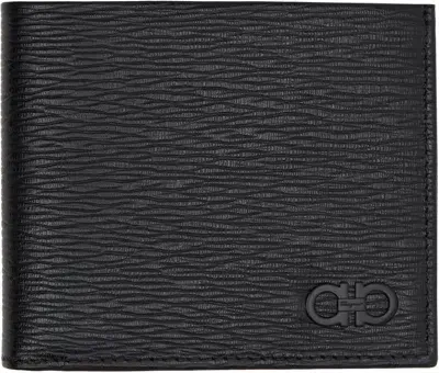 Ferragamo Black Gancini Wallet In Nero Dark Rain