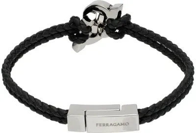 Ferragamo Black Intertwined Gancini Bracelet In Pld/black 19