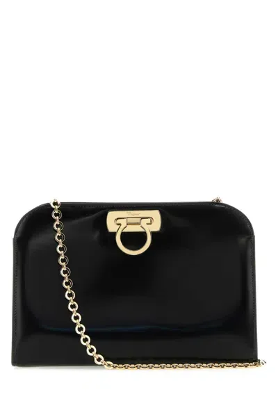 Ferragamo Black Leather Clutch In Neroneronero