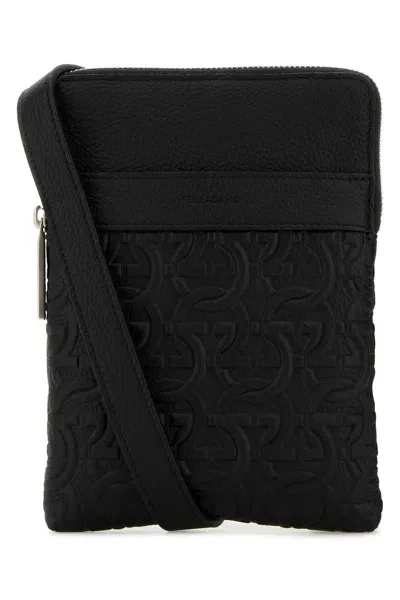 Ferragamo Black Leather Crossbody Bag In Nero