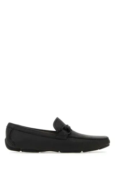 Ferragamo Black Leather Front Loafers