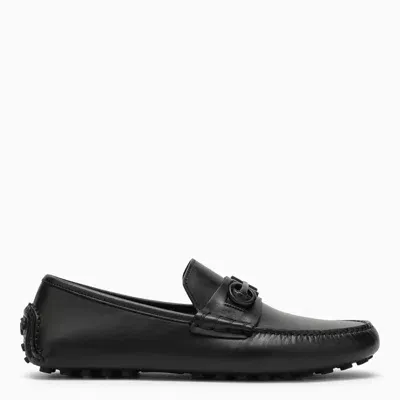 Ferragamo Black Leather Gancini Loafer In Multicolor