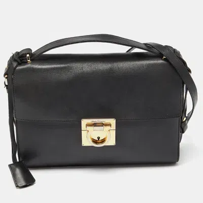 Pre-owned Ferragamo Black Leather Gancio Lock Top Handle Bag