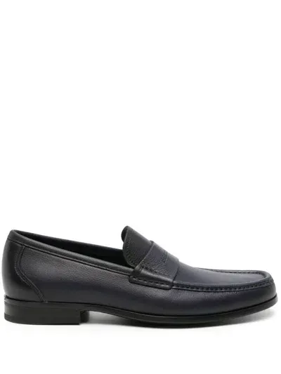 Ferragamo Logo-debossed Leather Loafers In Blue