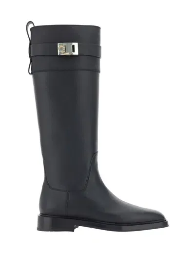 Ferragamo Boot With Zip And Gancini Buckle In Black