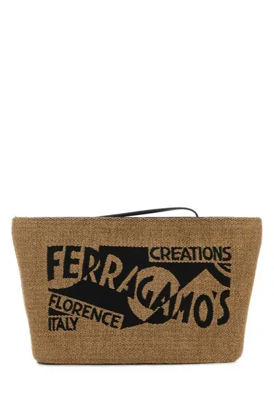 Ferragamo Camel Fabric Pouch In Brown