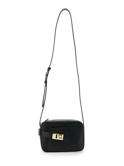 Ferragamo Camera Case S Black Crossbody Bag With Gancini Buckle In Leather Woman