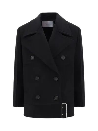 Ferragamo Coat In Black