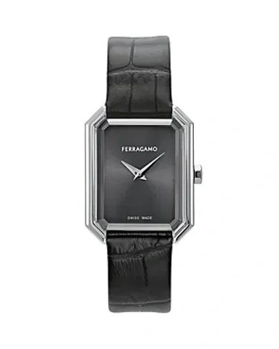 Ferragamo Crystal Watch, 26.5mm X 33.5mm In Black