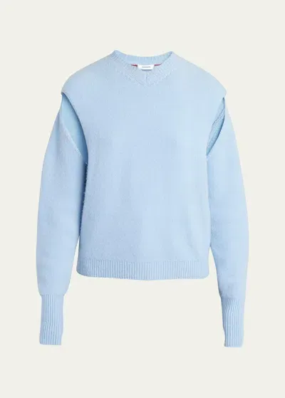 Ferragamo Cutout Sleeve Brushed Cashmere Sweater, Light Blue