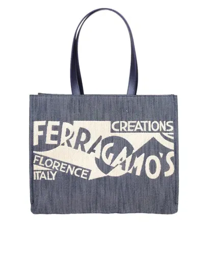 Ferragamo Denim Tote Bag In Blue